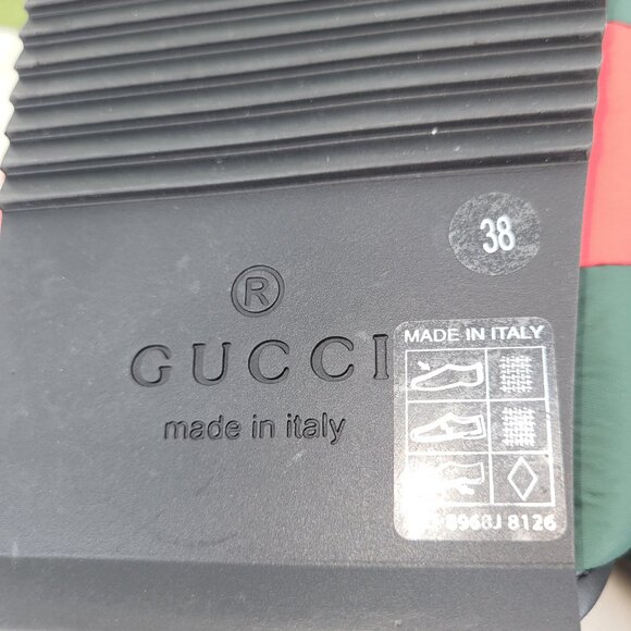 GUCCI PUFFER NYLON WEB SLIDES SANDALS - GREEN/RED -WOMEN’S SZ 38 US 8 - Picture 7 of 10